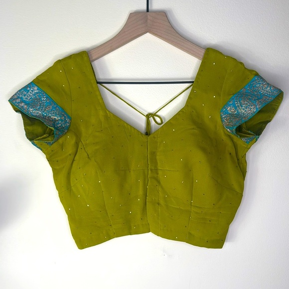 Tops - Indian Lenga Top Green and‎ Blue and Gold Accents Beaded Embroidered Women’s  6